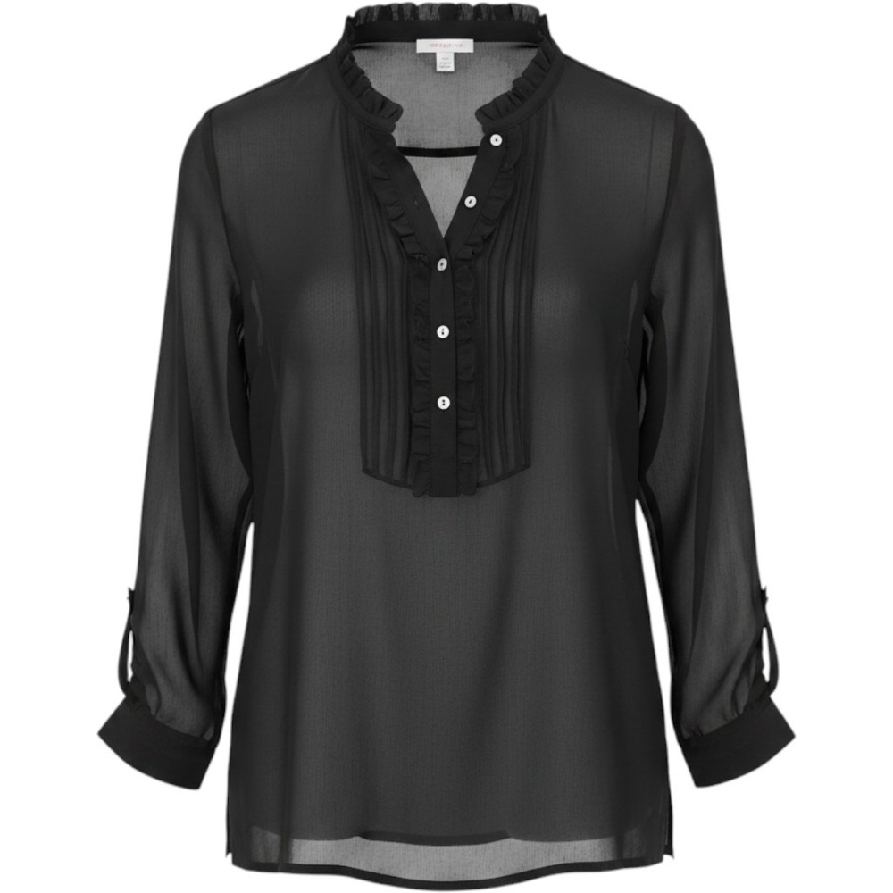 HM Black Sheer Ruffle Collar Long Sleeve Blouse Cutout Back Size 6